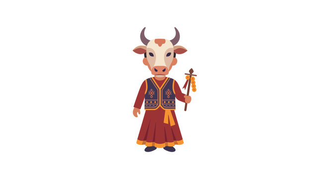 Mongolian Cow Character in Traditional Deel Costume