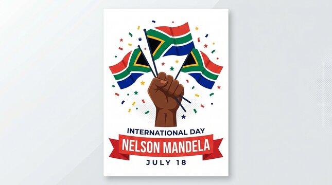 Nelson mandela international day graphic with south african flags and ribbon, south africa flag.