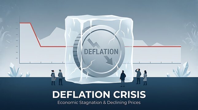 Economic deflation crisis concept illustration with graphs.