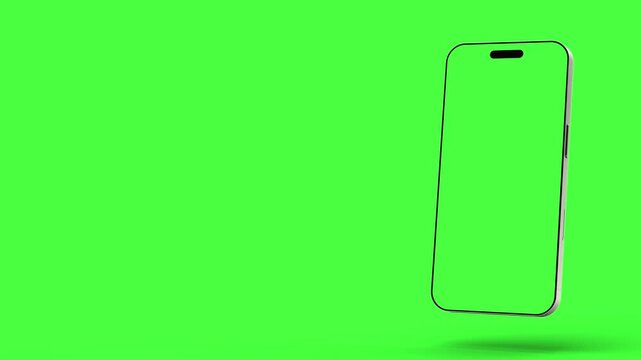Animated silver smartphone with greenscreen and blank display for apps or mockup