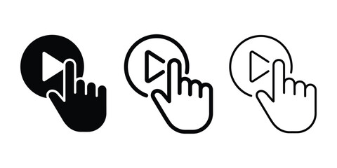 Fototapeta premium Hand clicking media player icon silhouette vector outline and line art