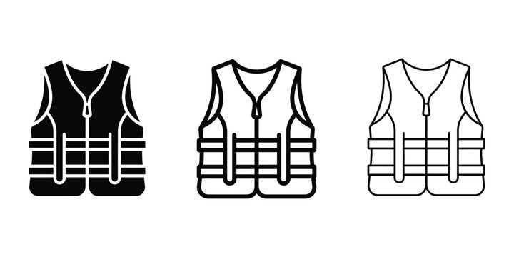 Life jacket safety vest icon silhouette vector outline and line art