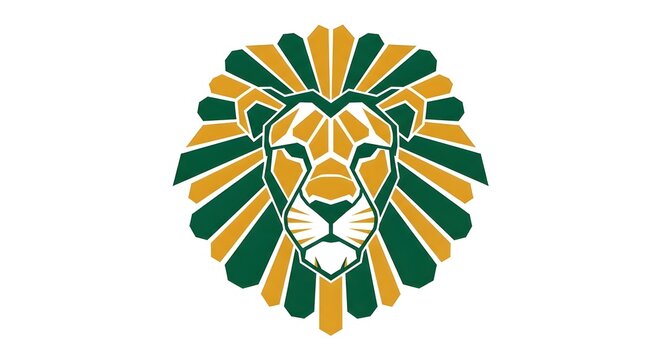 Abstract geometric lion head logo with green and gold design for corporate branding