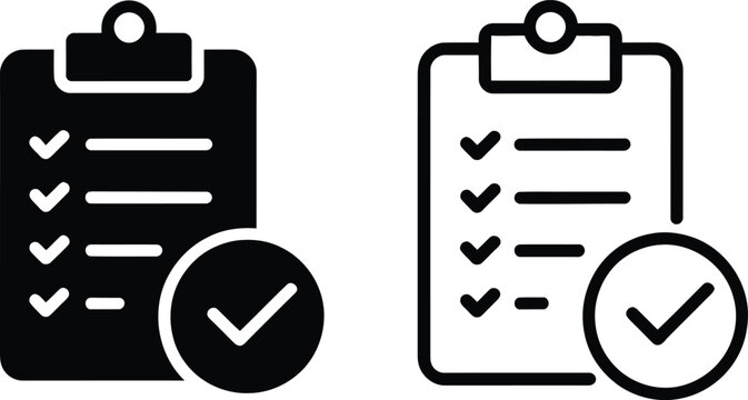 Clipboard checklist icon set with check mark symbol isolated on transparent background