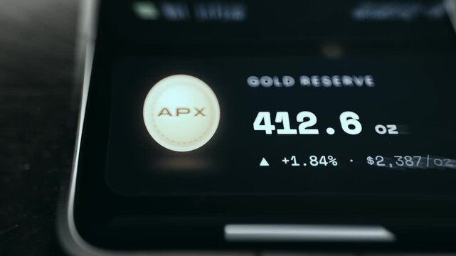 Financial application showing a gold-backed cryptocurrency portfolio