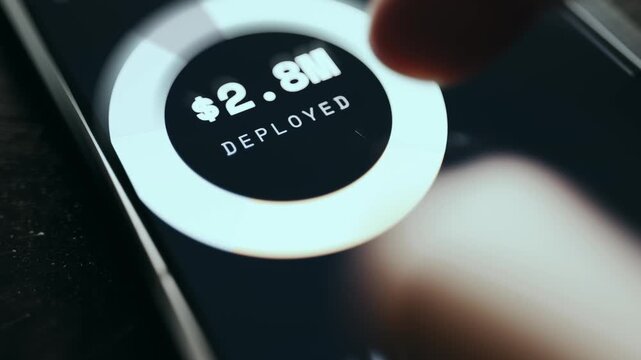 Financial dashboard showing a total of 2.8M USD currently deployed