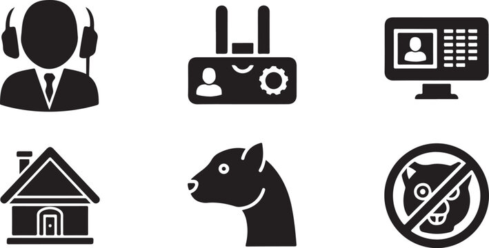 Black icons set, modern symbols collection, 6 pcs, vector graphics