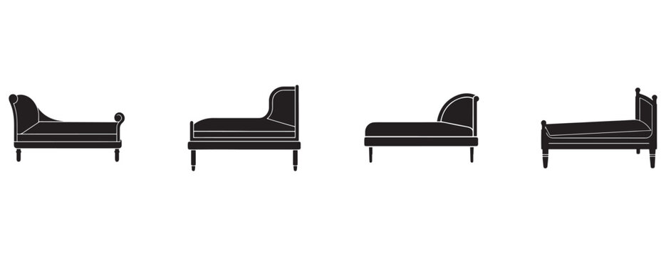 chaise lounge silhouettes in different positions on white background