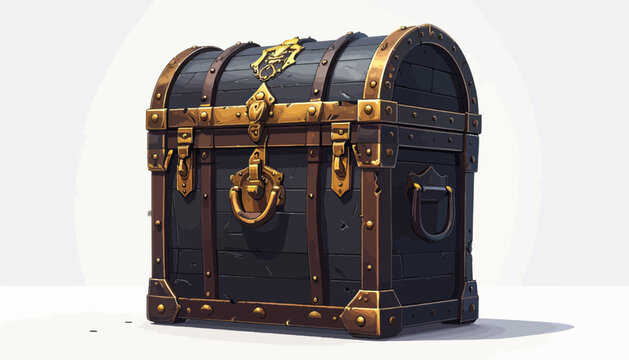 Old black treasure chest with gold.
