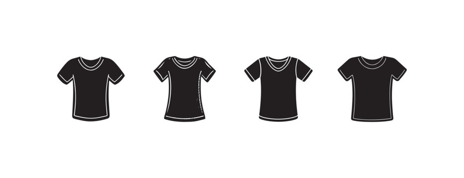 tshirts with white outlines in different views and poses on white background  front and side views  various angles