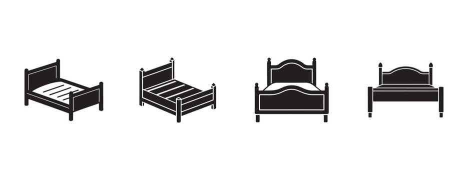 beds with varying headboards and footboards in different orientations  isolated on white background