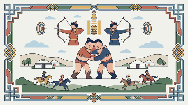 Mongolian Naadam Festival: Wrestling, Archery, and Horse Racing in Traditional Landscape