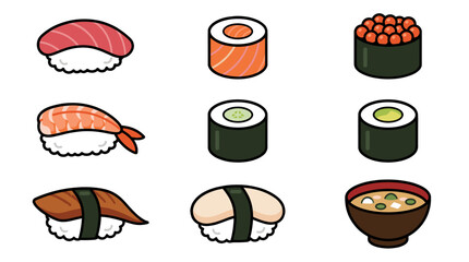 Cartoon sushi and Japanese food icon set on white background © icon_art