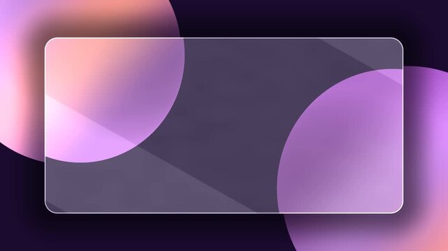 Frosted glass rectangle floats above vibrant purple spheres in this smooth modern abstract motion video