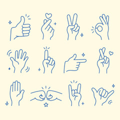 Fototapeta premium Minimal Hand Doodle Vector of hand gesture Icons with Simple Sketch Gestures