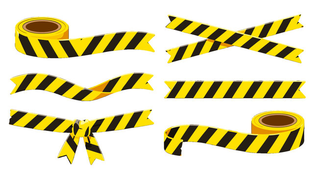 Set of yellow and black striped caution tape illustrations