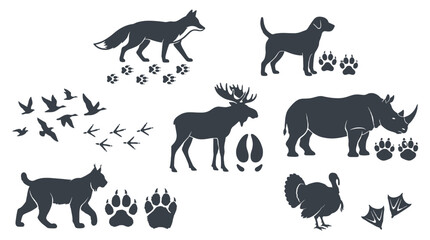 Animal silhouettes with paw prints and tracks vector set © icon_art