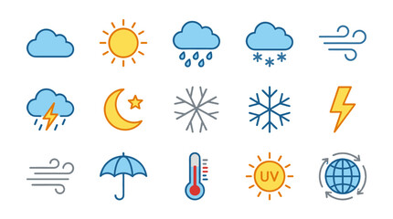 Obraz premium Set of colorful weather icons with cloud sun rain snow and wind