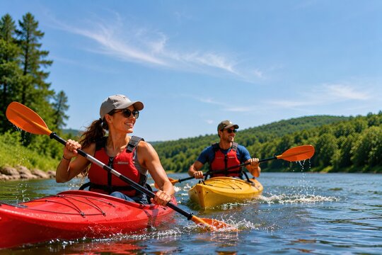 young man kayaking in the river