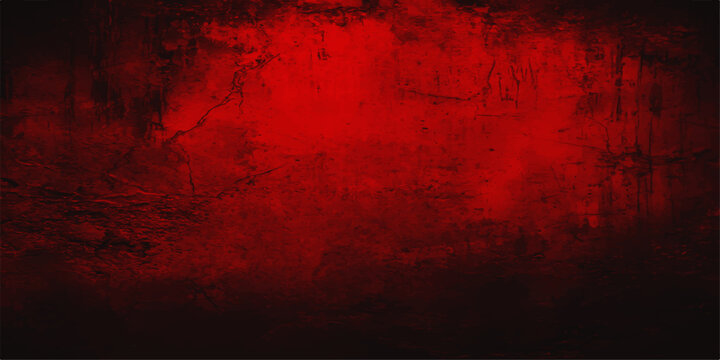 Red grunge textured background with dark vintage paint, worn paper surface, and abstract dirty wall pattern design