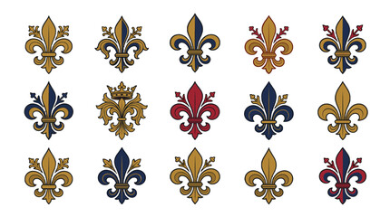 Set of decorative fleur de lis heraldic symbols on white © icon_art