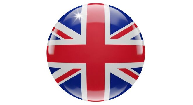 Glossy 3d button with the flag of the united kingdom isolated on white background