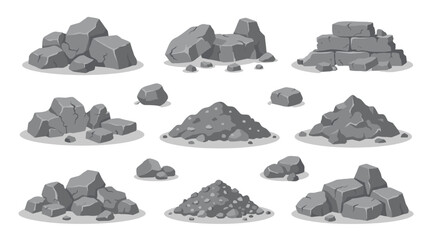 Set of gray rock piles and stone heaps vector illustration © icon_art