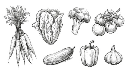 Hand drawn vegetable sketch set with carrot lettuce broccoli © icon_art