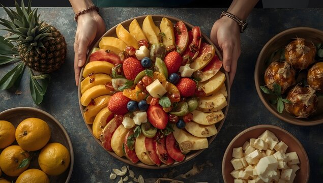 Abundant fresh fruit platter with pineapple and berries