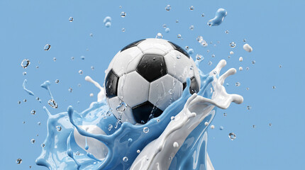 Fototapeta premium Argentina National Football — Soccer Ball Liquid Color Splash in Light Blue Colors