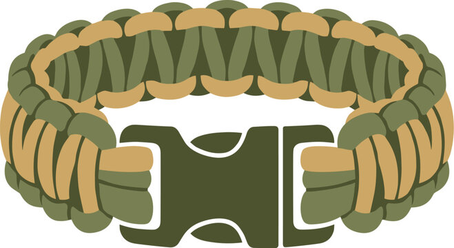 Tactical Paracord Bracelet With Olive Green And Tan Woven Cord And Plastic Buckle On White Background