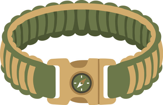 Tactical Olive Green Paracord Survival Bracelet With Integrated Compass On A Plain White Background