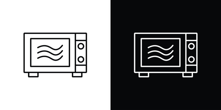 Microwave icon outlined in black and white. Editable icons
