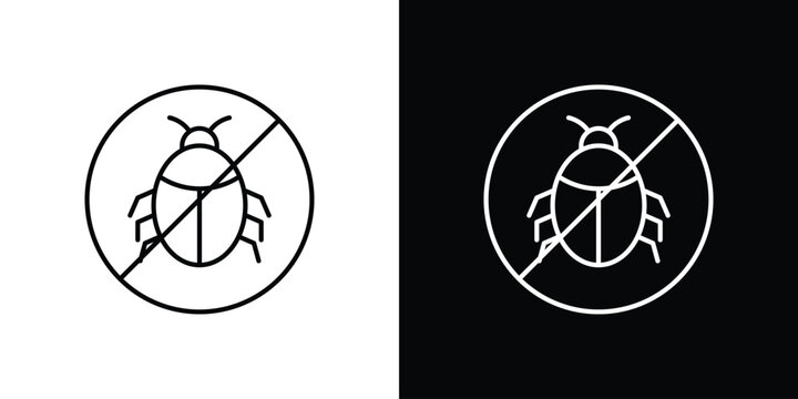 No Bug icon outlined in black and white. Editable icons