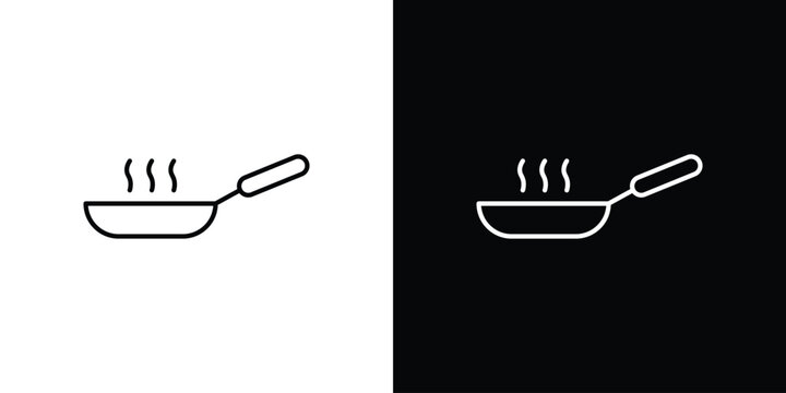 Pan frying icon outlined in black and white. Editable icons