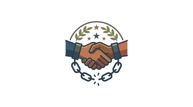 Multiracial Handshake with Broken Chains Symbolizing Freedom and Equality