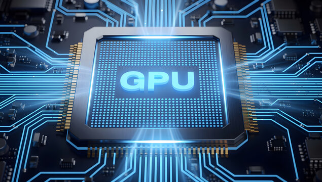 High performance gpu processor for advanced graphics computing, cutting edge semiconductor technology, digital rendering architecture and futuristic hardware background