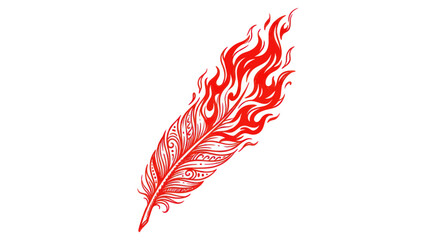 Red Feather Burning with Flames, Artistic Design, Abstract Symbolism © purnama