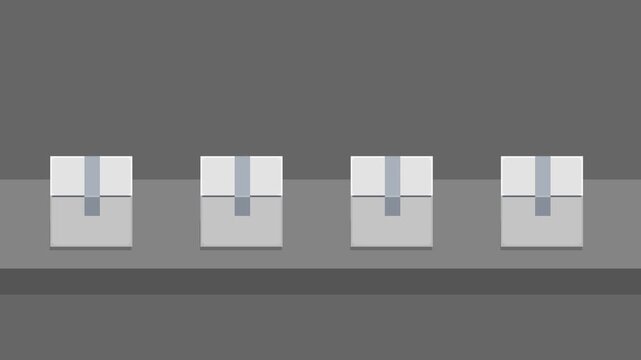 A white cardboard box moves along the track to the left (can be looped)