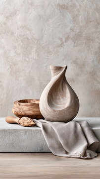 Minimalist Wooden Vase Decor with Natural Wood Craftsmanship and Neutral Interior Styling, Minimalist Wooden Vase Decor for Scandinavian Home Design, Organic Living Space and Contemporary Interior 