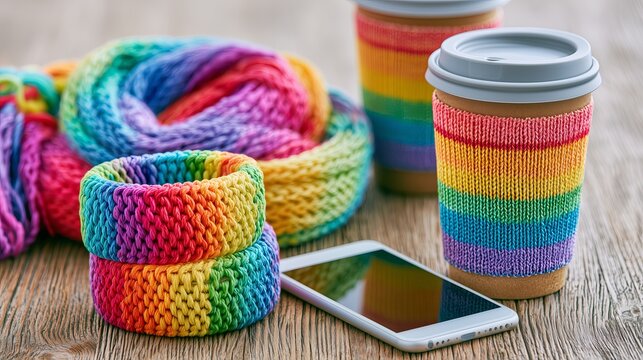 Rainbow Knit Accessories with Colorful Handmade Textiles and Pride Inspired Lifestyle Styling, Rainbow Knit Accessories for Diversity Celebration, Inclusive Fashion Trends and Creative Craft Community