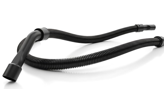 Black flexible automotive hose tube on white background isolated for product display