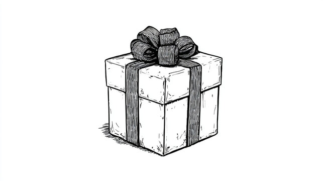 Hand-drawn illustration of a gift box tied with ribbon thank you illustration celebration