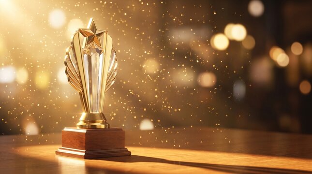 Trophy Award Ceremony, Indoor Venue, Photo of Brilliance, Sparkling Atmosphere, Focused Perspective