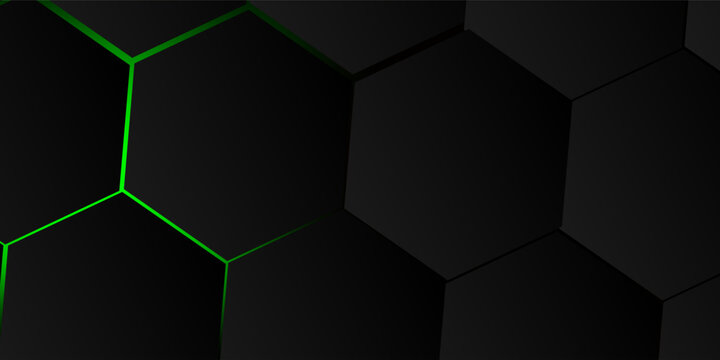 Luxury hexagonal abstract black metal background with golden light bright 3d