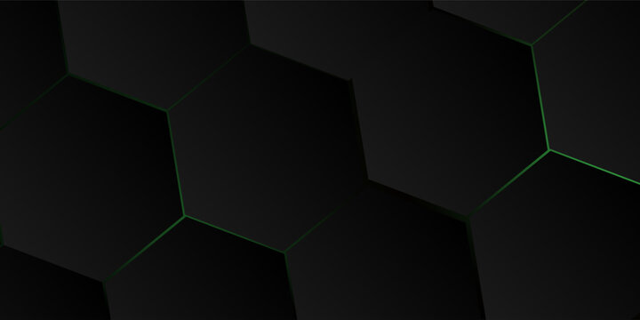 Luxury hexagonal abstract black metal background with golden light bright 3d