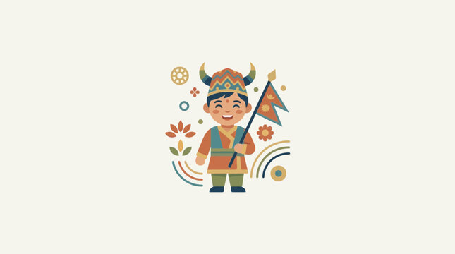 Nepalese Boy Illustration with National Flag and Traditional Attire