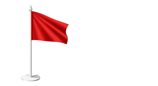 Red waving flag on silver flagpole with round base
