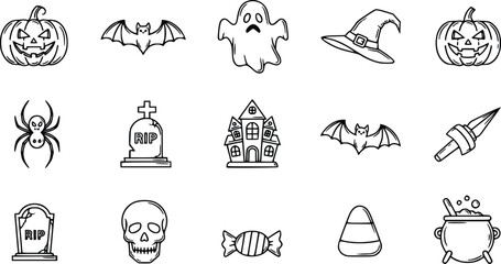 Fototapeta premium Halloween Elements Collection Hand Drawn Vector Set