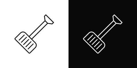 Snow shovel icon outlined in black and white. Editable icons © Sabrin